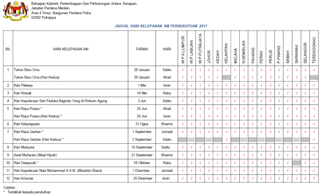 Kalendar 2017 & Cuti Umum Malaysia  Arnamee blogspot