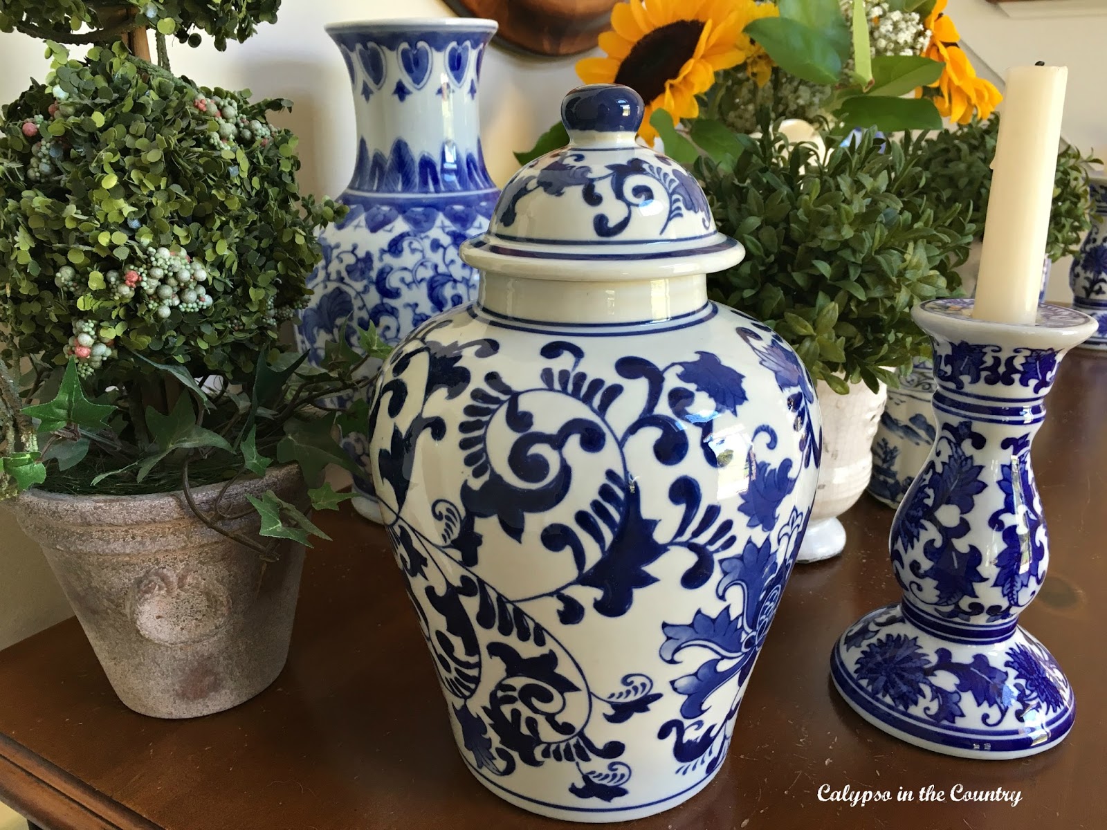 Blue and white with Sunflowers Blue and White with Sunflowers