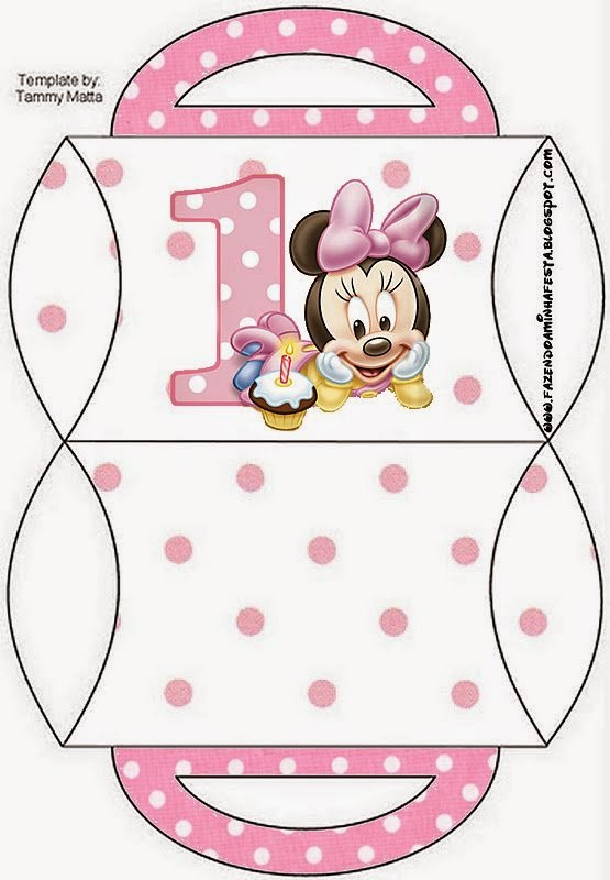 Minnie Primer Año con Lunares: Cajas para Imprimir Gratis.