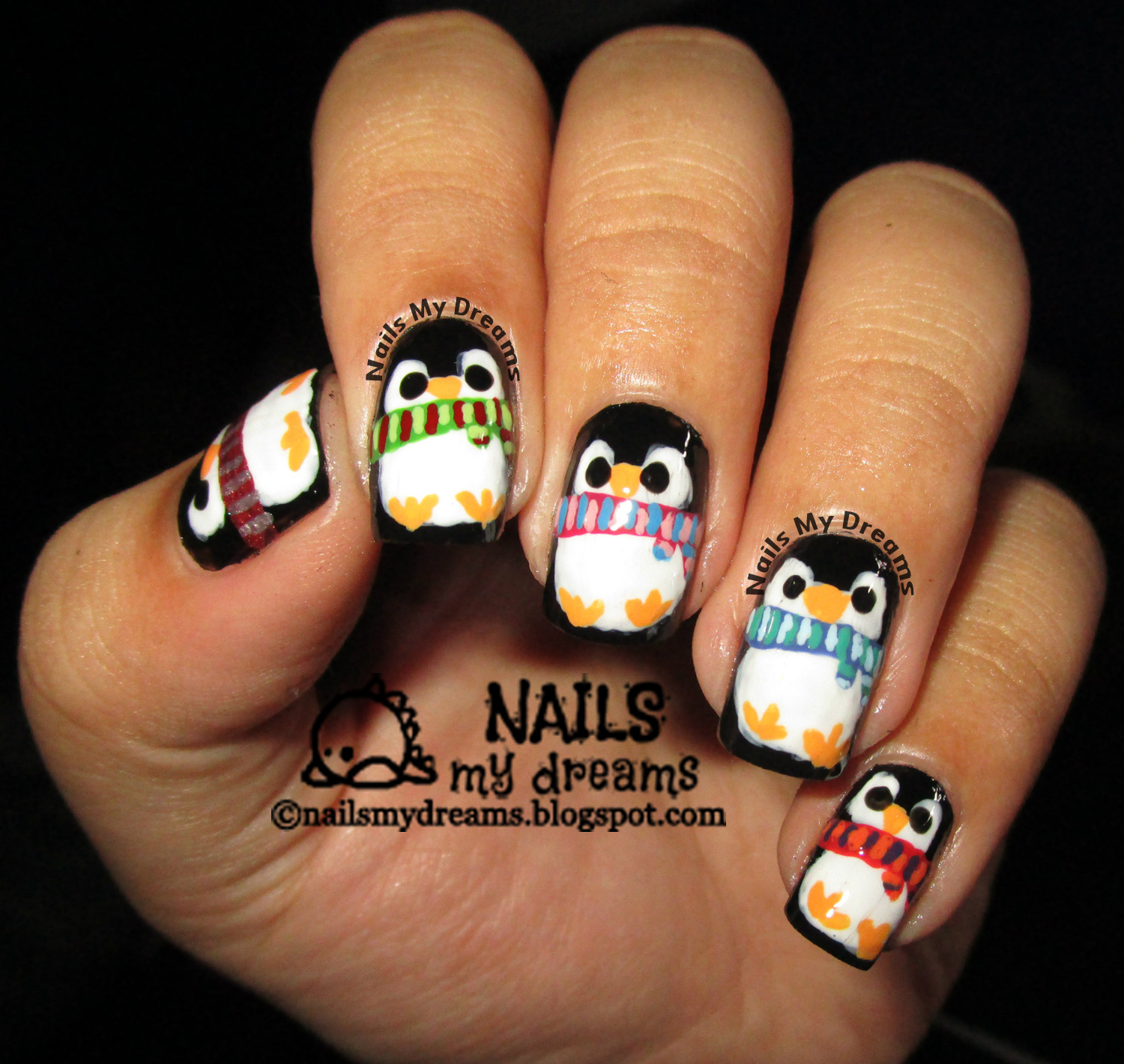 Nails My Dreams: Penguins with Scarves Nail Art