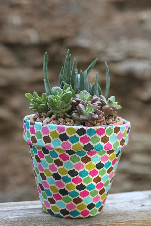 DIY fabric wrapped pots—a colorful and unique idea!