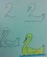 رسم وزة بالرصاص بالأرقام تسبح في الماء