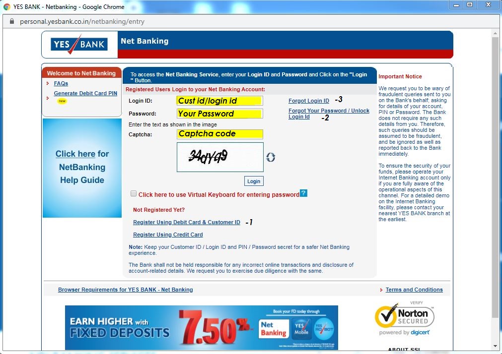 YES Bank Net Banking Online Registration Process