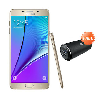 Samsung Galaxy Note 5 Gold Smartphone + JBL Flip Black Speaker