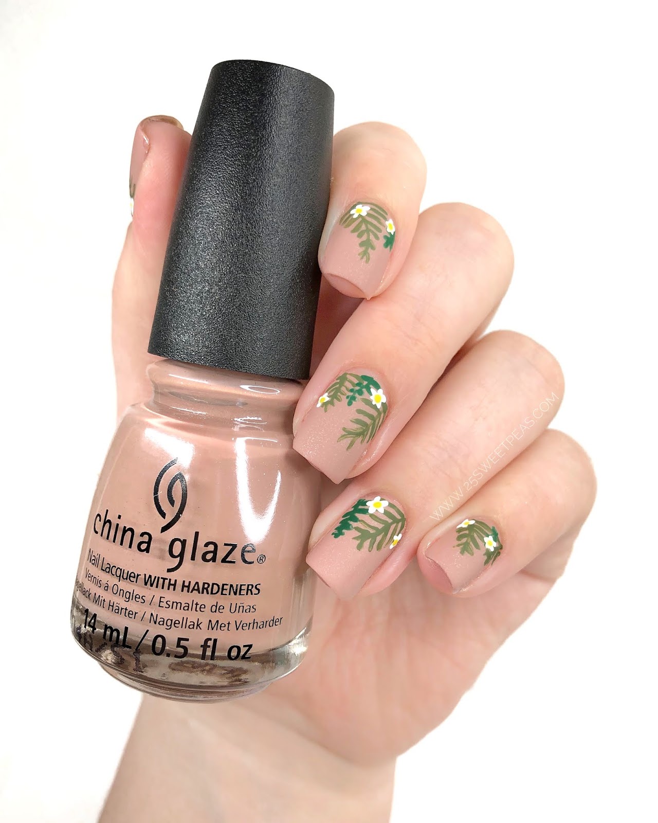 Summer Foliage and Flower Nail Art