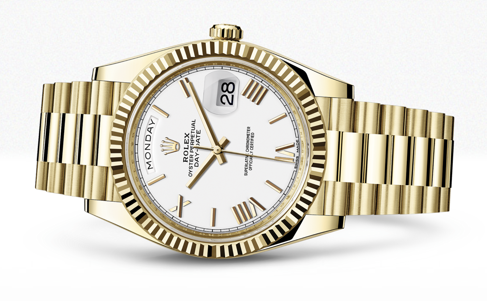 gold rolex day date white face