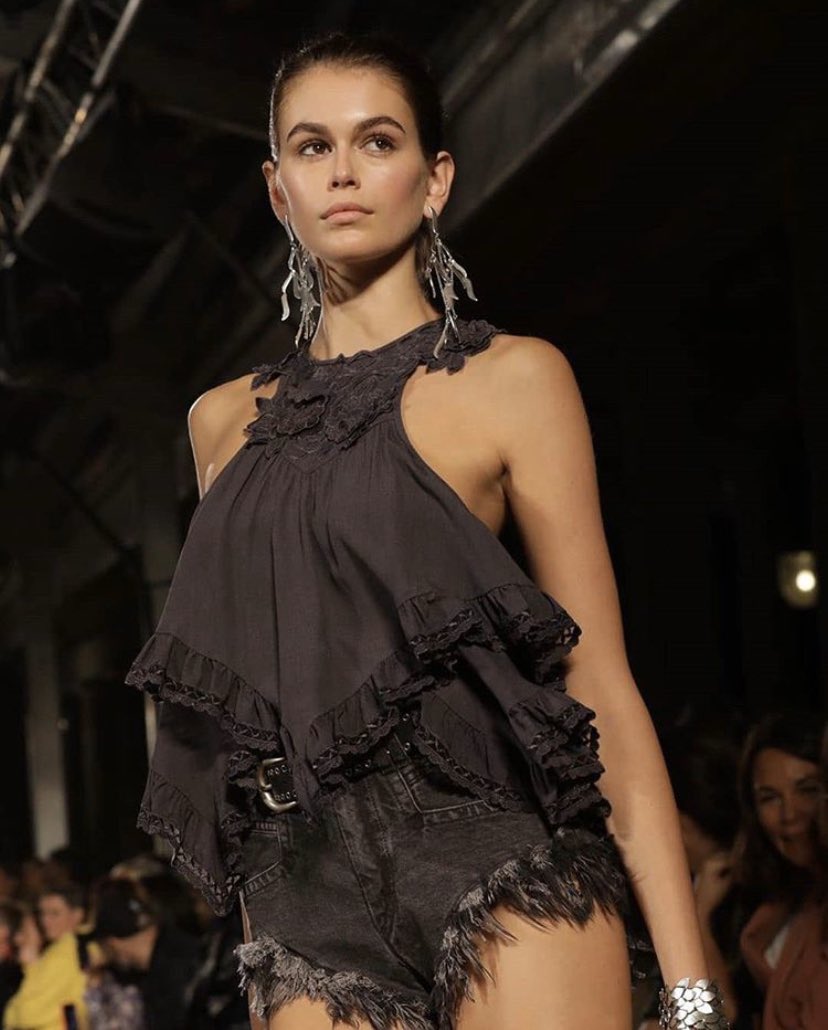 Kaia Gerber displays an eye popping amount of skin on the Isabel Marant