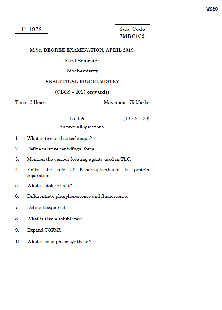 phd biochemistry question papers