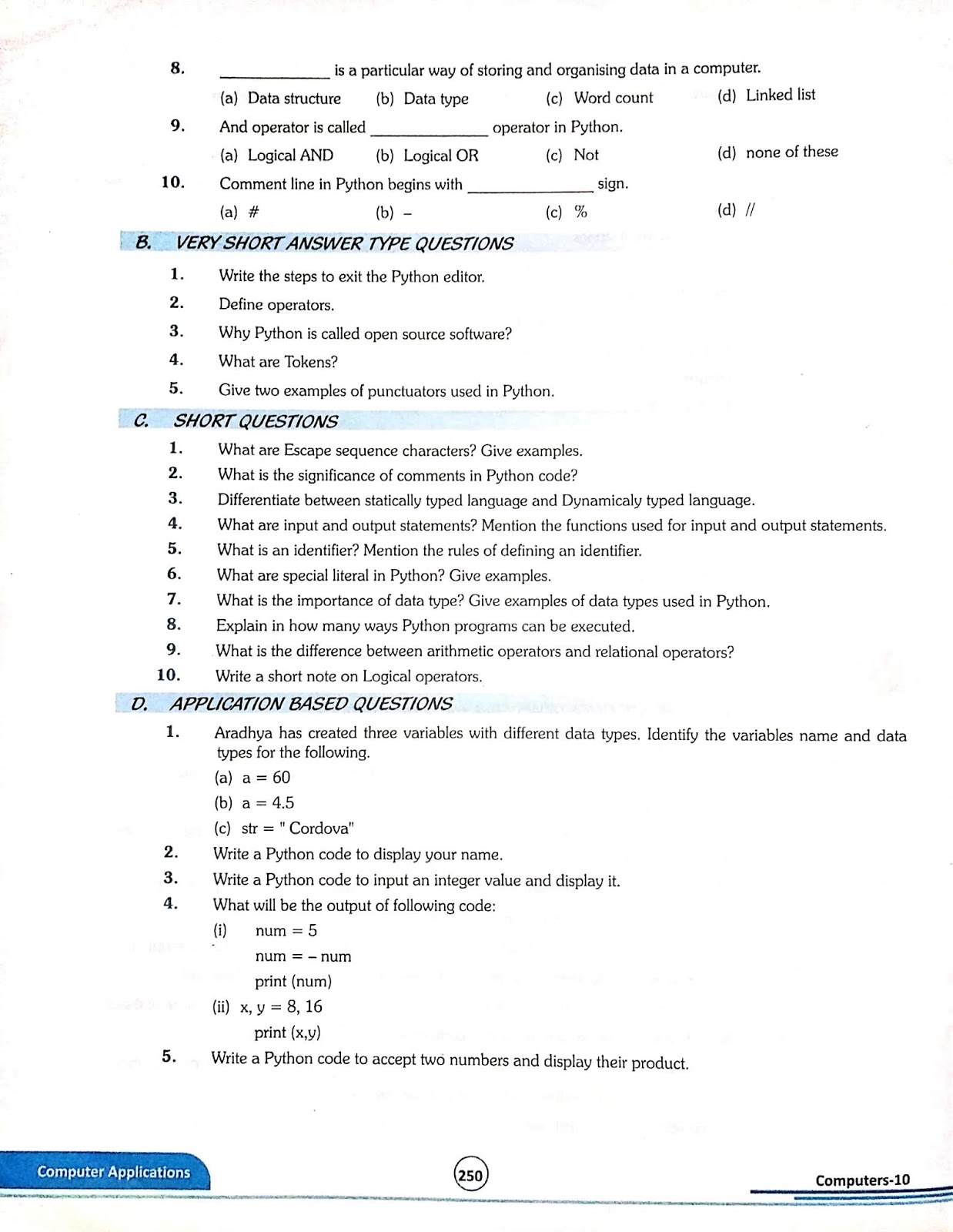 Q & A Chapter 1 | Python | Class 10 CBSE | Computer Application
