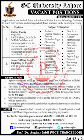 Govt Jobs In Lahore 2021 | GC University Lahore Job Details | gc university lahore 2021