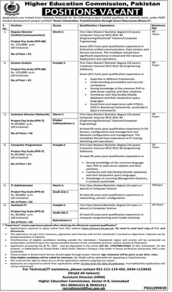 Higher Education Commission Hec Administration Jobs 2020