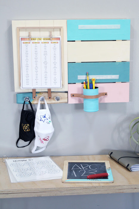 Make a DIY Command Center for all your back-to-school organizational needs using Plaid products. This fabulous command center is great for mother's needing to stay organized and on schedule. It's great for students keeping track of their assignments and homework. Teachers can use it to keep on top of the topics of each day and store some extra masks.    