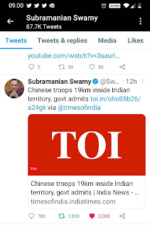 Subramanian Swamy tweet on China issue