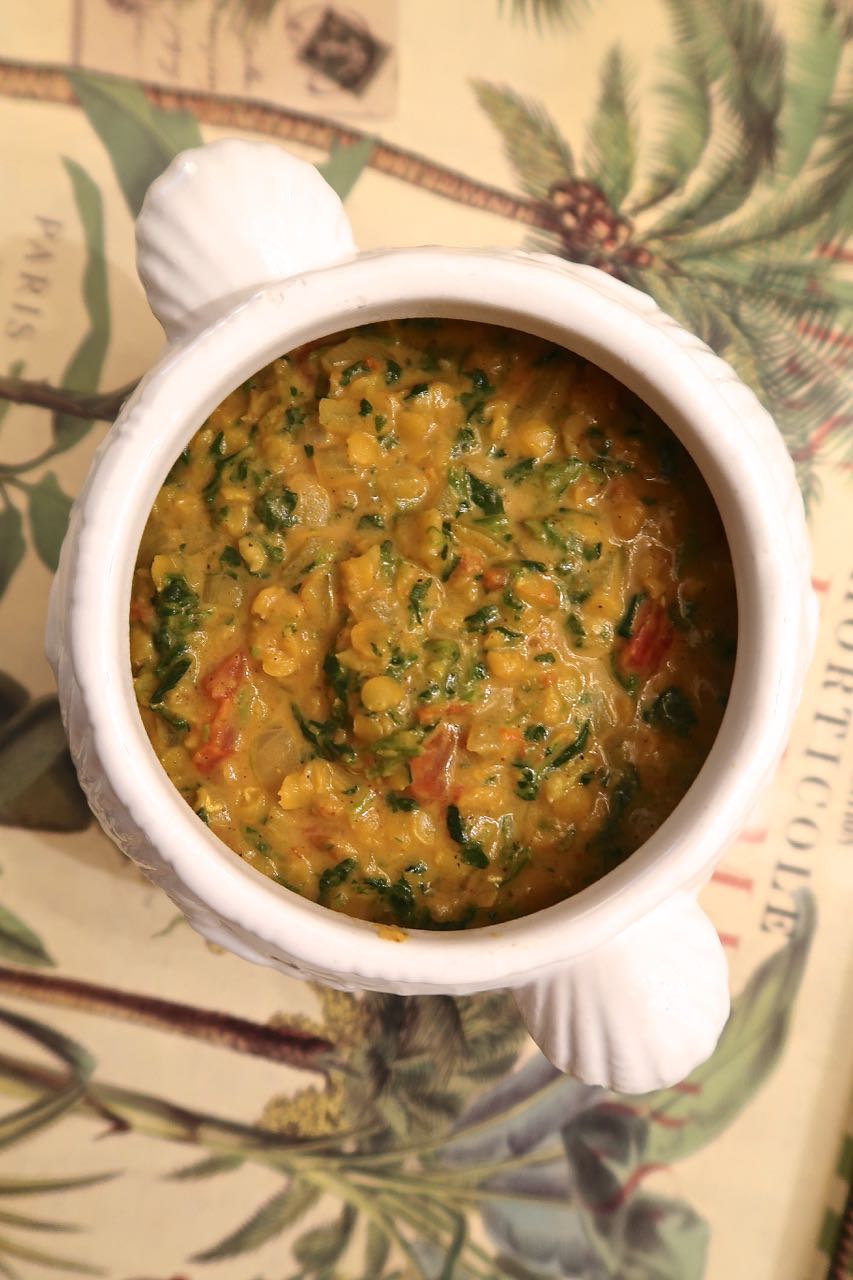Scrumpdillyicious Spicy Red Lentil Soup with Coconut Milk & Spinach