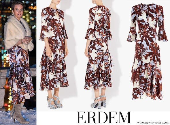 Queen Mathilde wore ERDEM Florence Dress Agar Bird