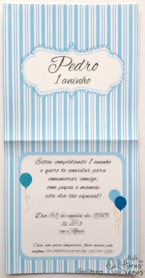 convite artesanal aniversário infantil ursinho urso azul branco menino 1 aninho delicado bebê