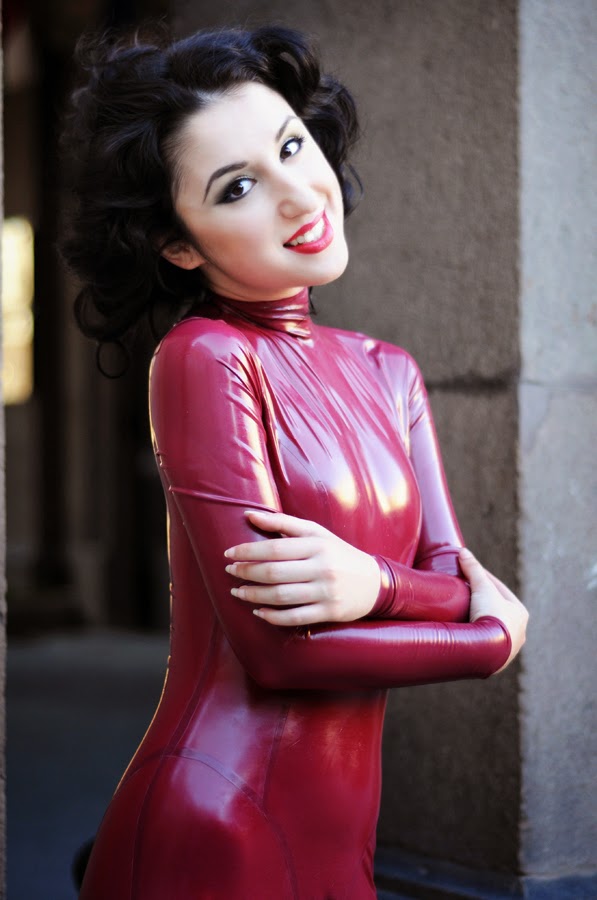 Marilyn Yusuf's Passion for Latex: Wearing a Plum Red Latex Catsuit in ...