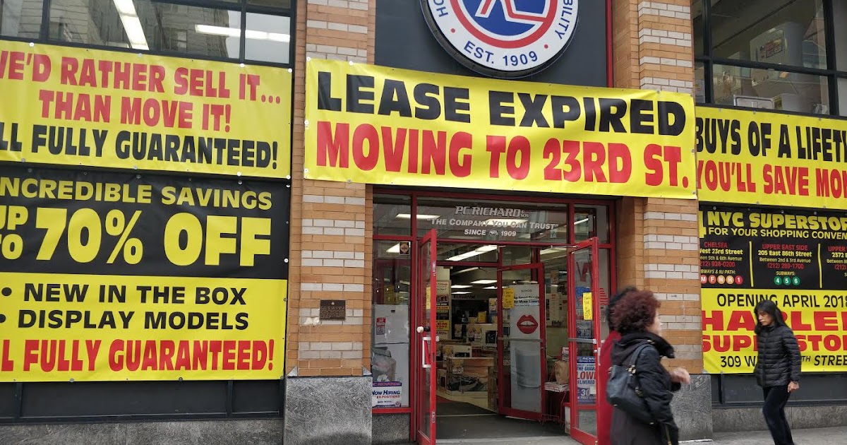 EV Grieve P.C. Richard puts up the moving signs on 14th Street; more