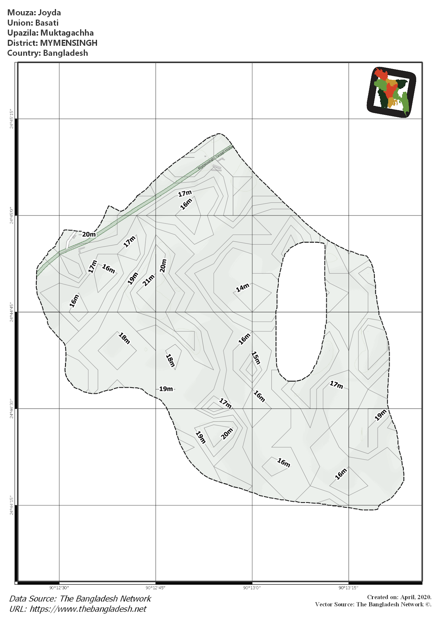 Map of Joyda Mouza of Muktagachha Upazila, MYMENSINGH, Bangladesh.