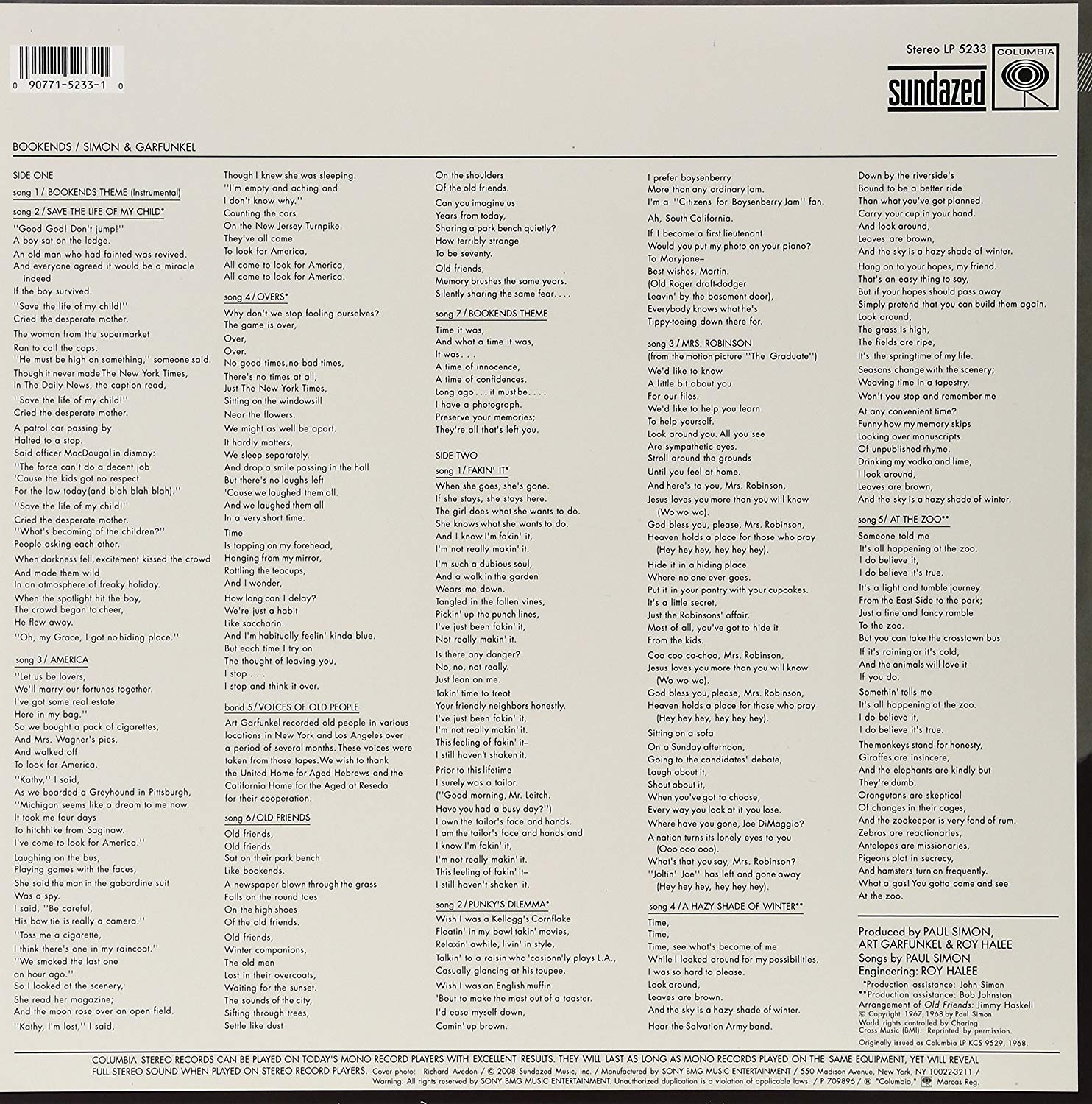 Classic Rock Covers Database Simon & Garfunkel Bookends (1968)