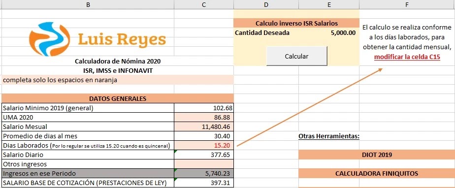 precoz Cilios condón Calculadora de Nómina 2020 en Excel | El blog de Luis Reyes