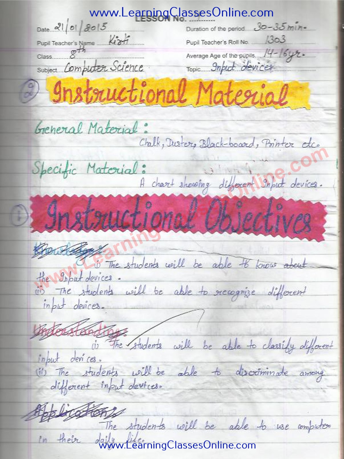 Lesson Plan on Input Devices Lesson Plan on Input Devices