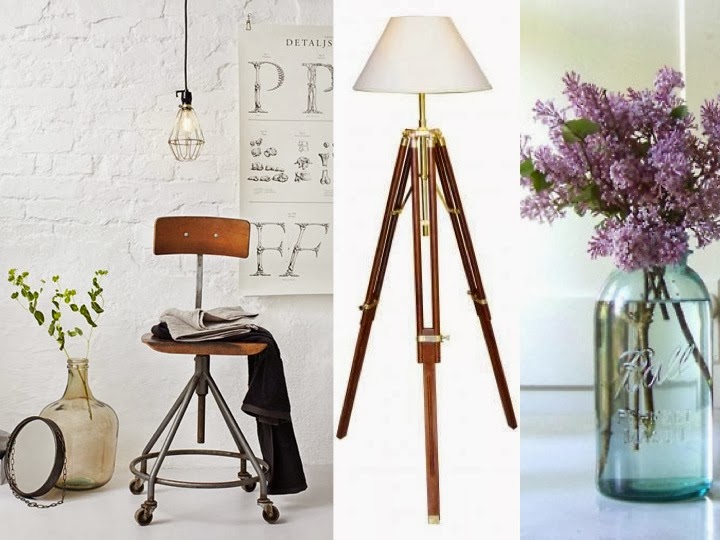 estilo industrial lamparas tripode y lilas en bote vintage