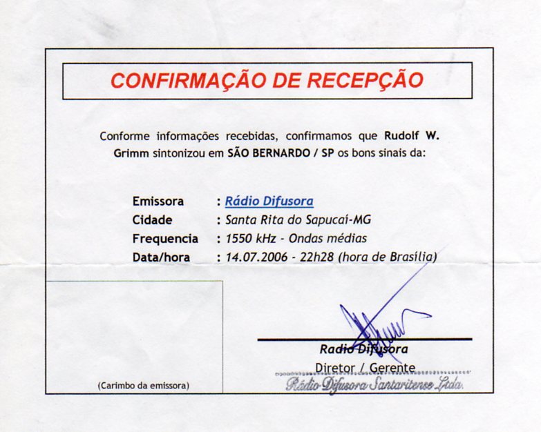 DXways-br: Prepared card (2006): 1550 kHz Radio Difusora - Santa Rita