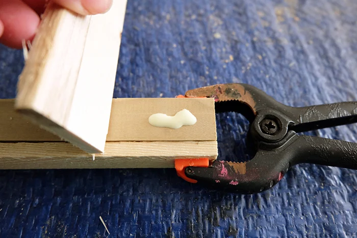 aligning and gluing wood lath to square dowel