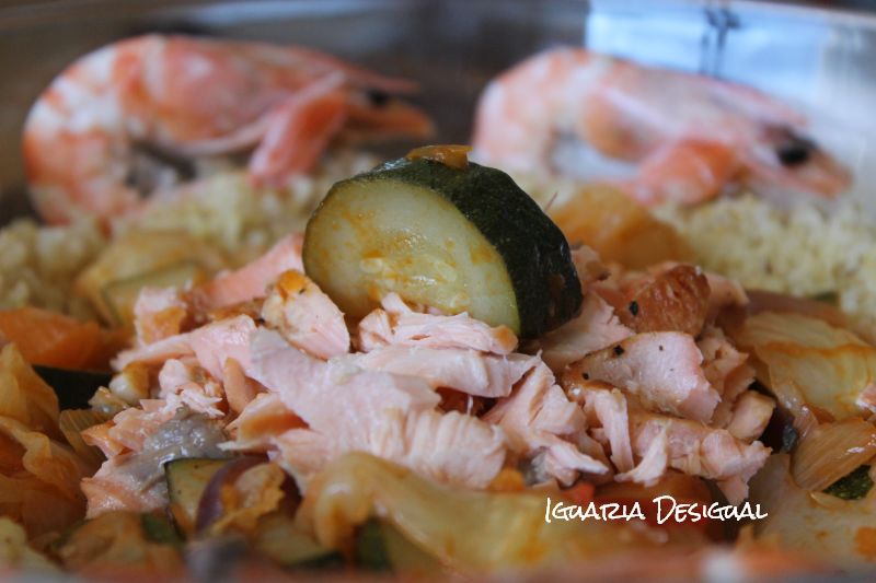 Bulgur com Salmão e Camarão Bulgur