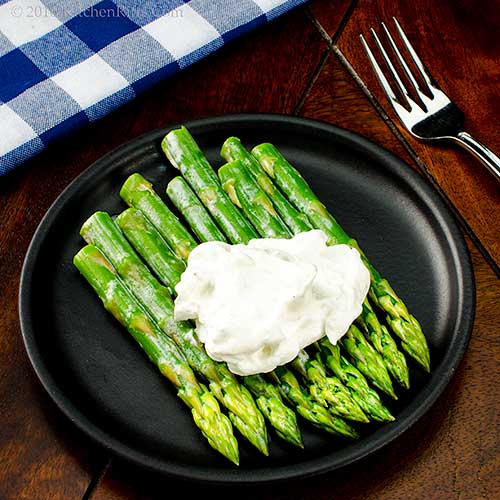 Kitchen Riffs Asparagus with Savory Whipped Cream