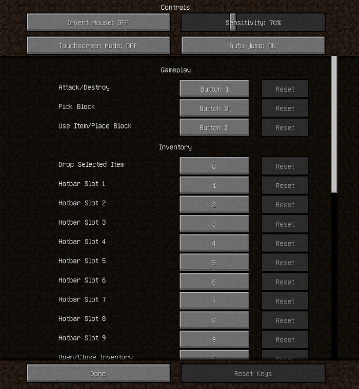 Contorl in the Minecraft options menu