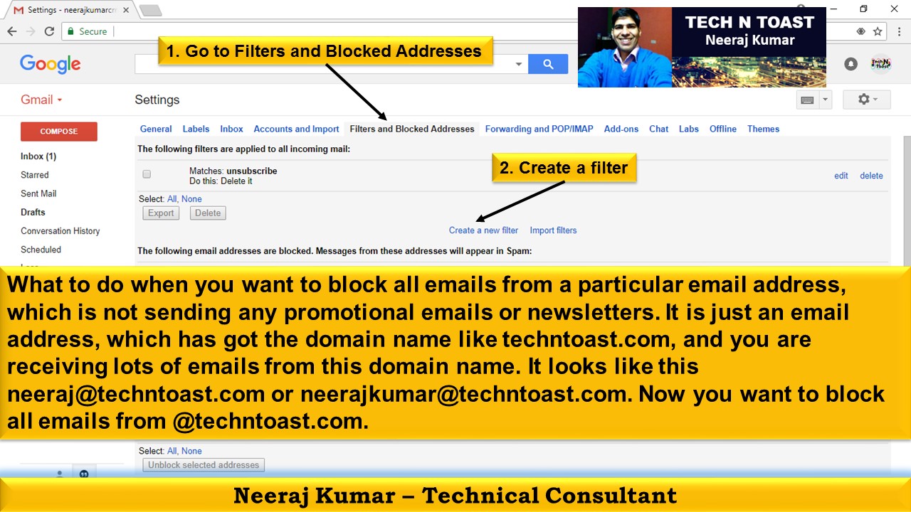 How to block all emails from a particular email address in Gmail