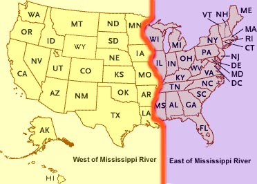 Map Of Mississippi River Showing How It Cuts The United States In Half 