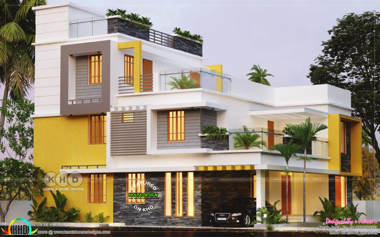 4 BHK architecture home design in contemporary style - Kerala home