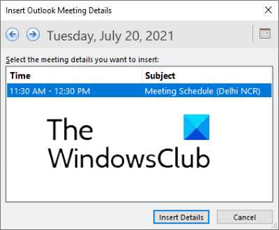 insertar reunión de Outlook en onenote