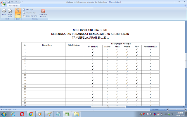 Format supervisi kelengkapan perangkat mengajar dan kedisiplinan