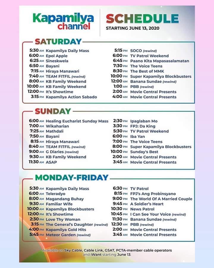 Kapamilya Channel schedule