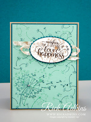 Dandelion Wishes Stamp Set, Cardstock:  Pool Party, Pretty Peacock, Crumb Cake Whisper White, Ink:  Crumb Cake, Pool Party, Pretty Peacock, Early Espresso, Rick Adkins