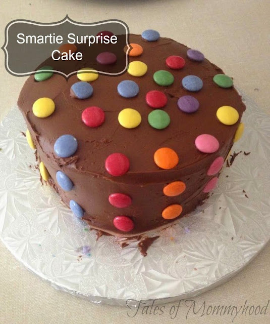 smartie cake, tie dye cake, surprise, smartie surprise, smarties inside cake