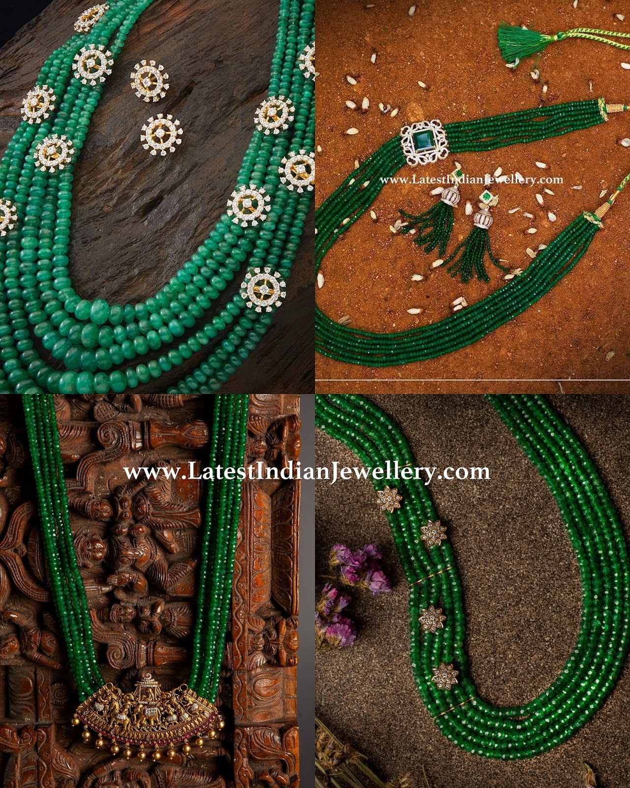 Beads Necklace With Floral CZ Motifs - Indian Jewellery Designs