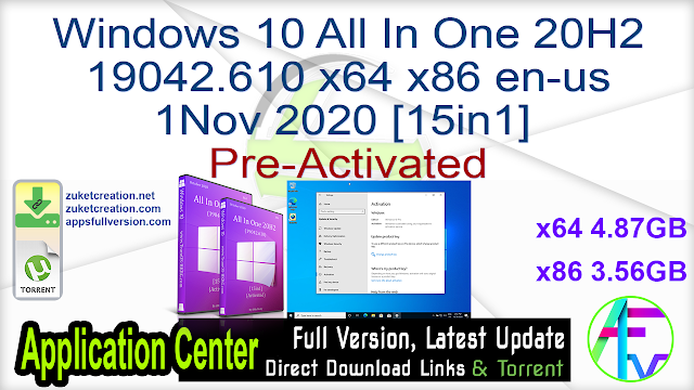 Windows 10 All In One 20H2 19042.610 x64 x86 en-us 1Nov 2020 [15in1] Pre-Activated