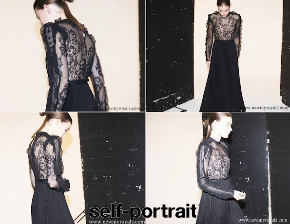 Princess Madeleine wore Self-Portrait Moni black Lace and Pleated Crepe Maxi Dress