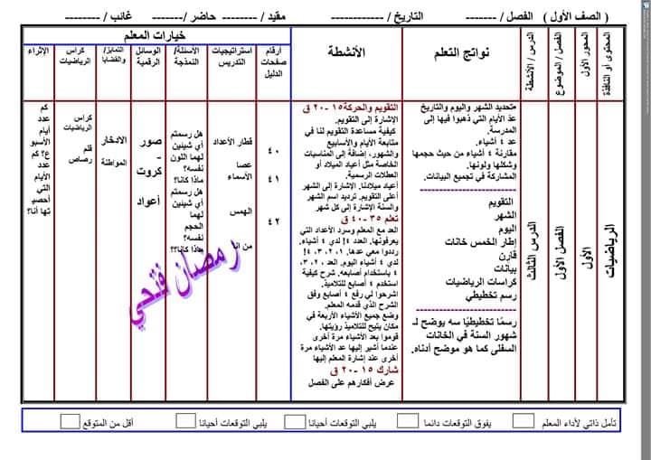 تحضير دروس نافذة الرياضيات للصف الاول الابتدائي ترم أول 2020 3