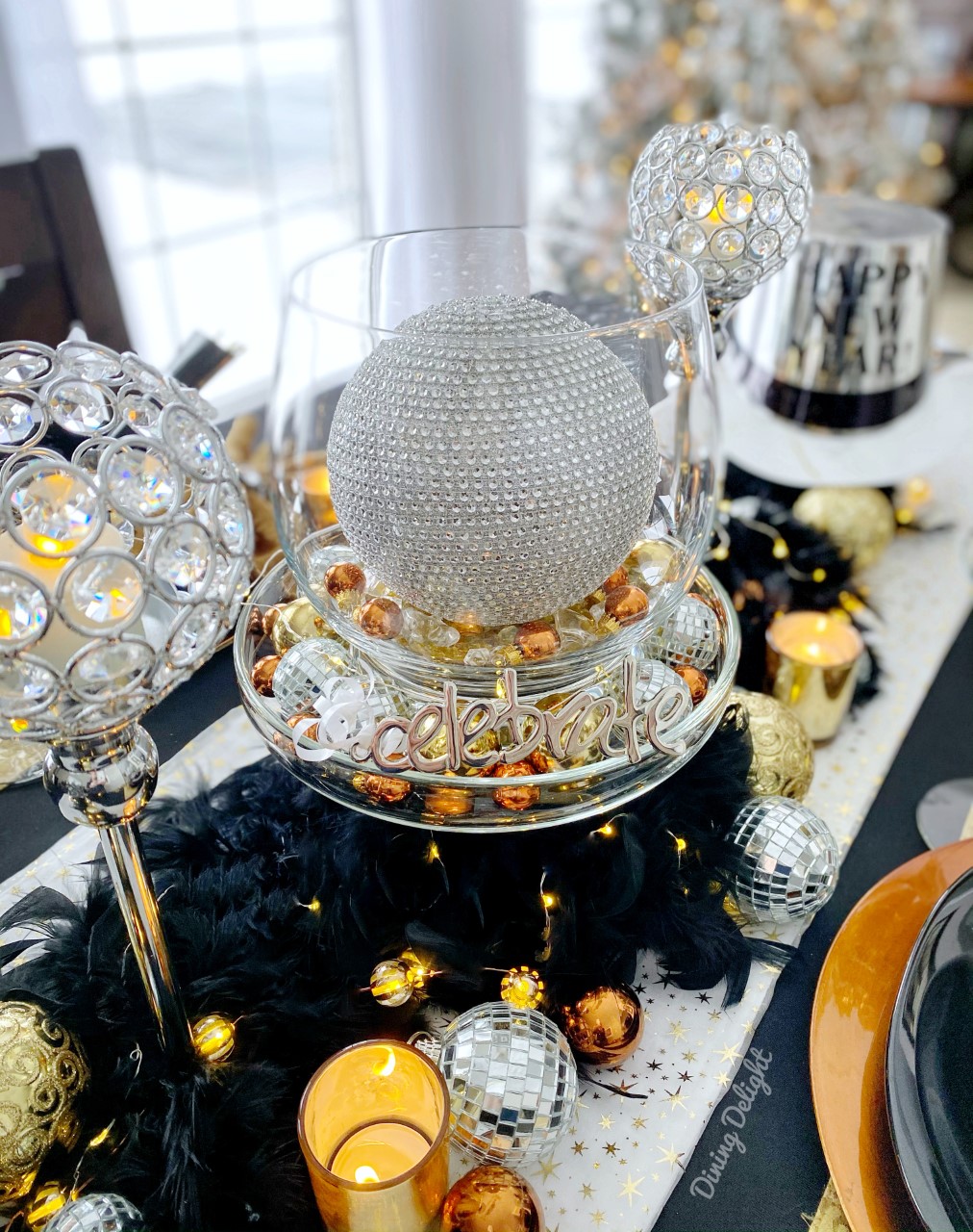 Dining Delight New Year's Eve Tablescape with Mixed Metals