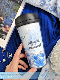 mug, blue, decoration, stamping, paper, craft, spring, Enjoy the moment