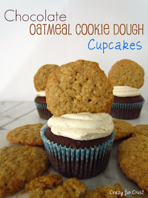 chocolate cupcakes with frosting and oatmeal cookie on top