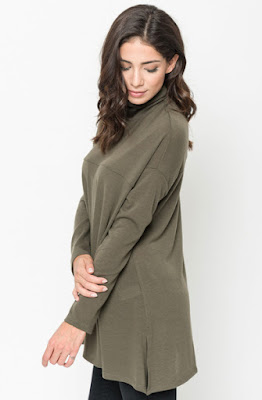 Buy Olive Funnel Neck Draped Knit Tunic Online $20 -@caralase.com