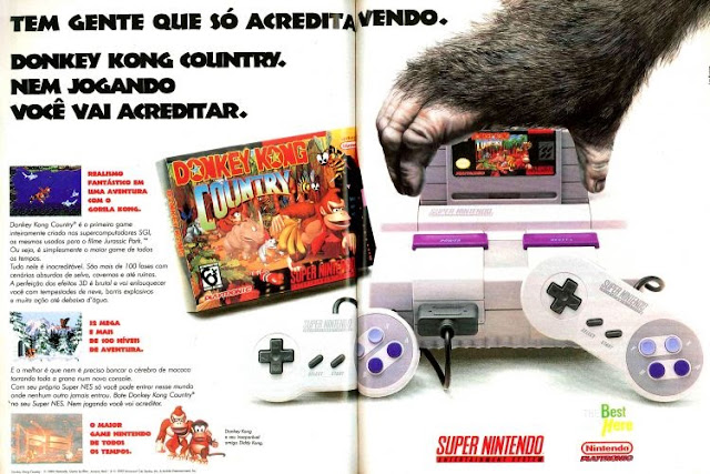 Propaganda de 1994 onde apresentava o jogo Donkey Kong Country para o Super Nintendo.