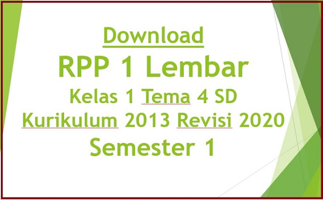 Download RPP 1 Lembar Kelas 1 Tema 4 SD K13 Revisi 2020 Semester 1